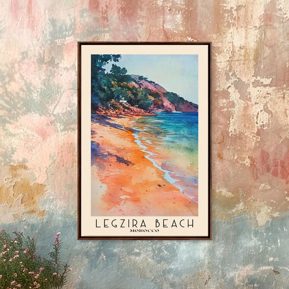 Legzira Beach Morocco Red Cliffs Turquoise Sea Watercolor Poster - Image 4