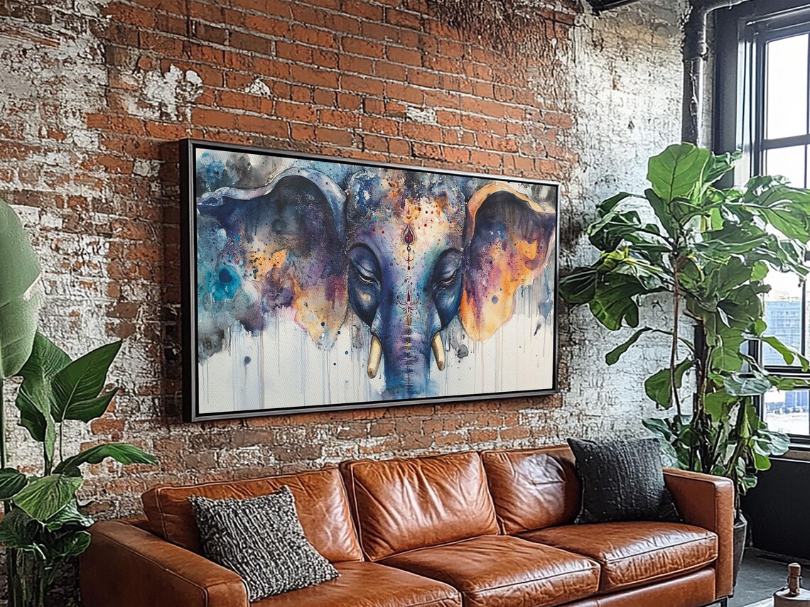 Colorful Watercolor Elephant Head Spiritual Ganesha Style Art Print