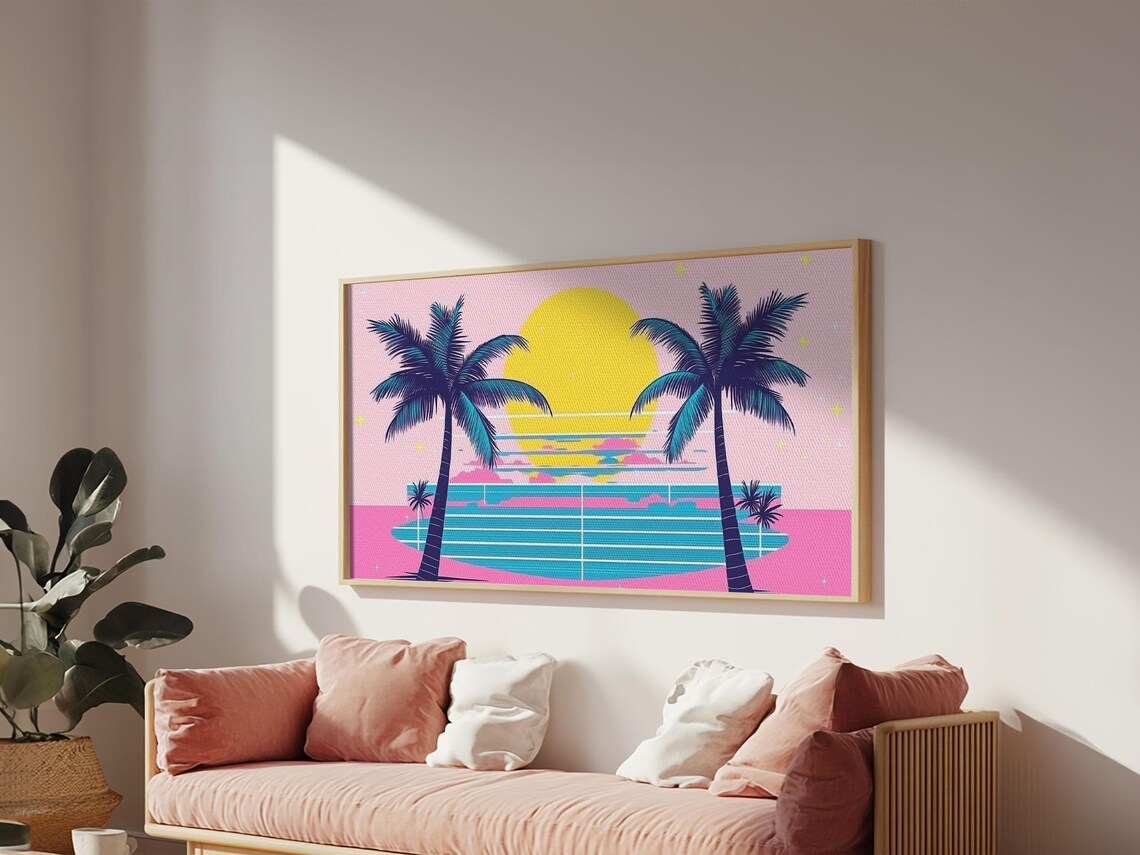 Retro Synthwave Outrun Art Print, Palm Trees Sunset - Image 5