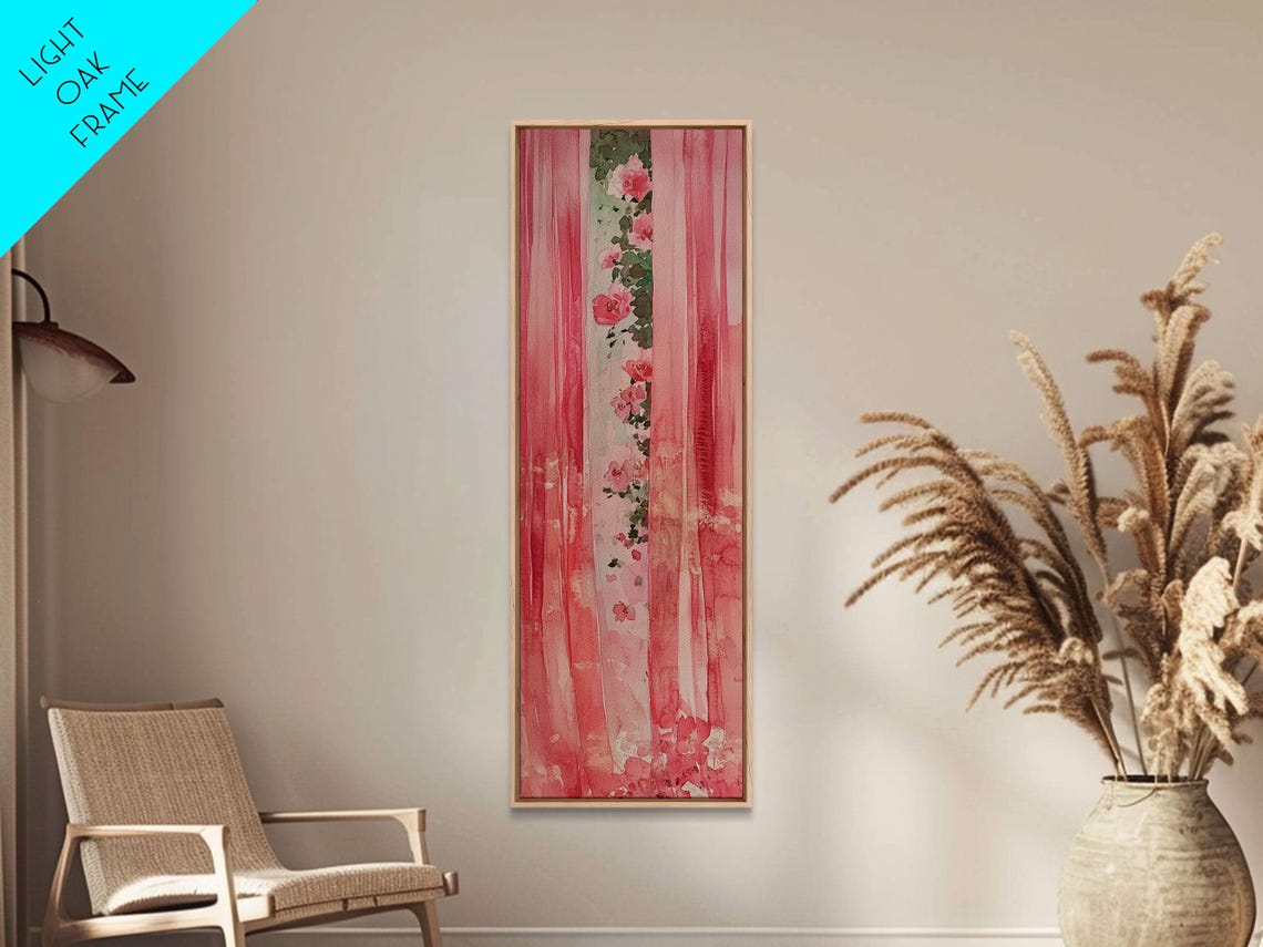 Pink Floral Curtains Watercolor Sheer Window Romantic Wall Art - Image 3
