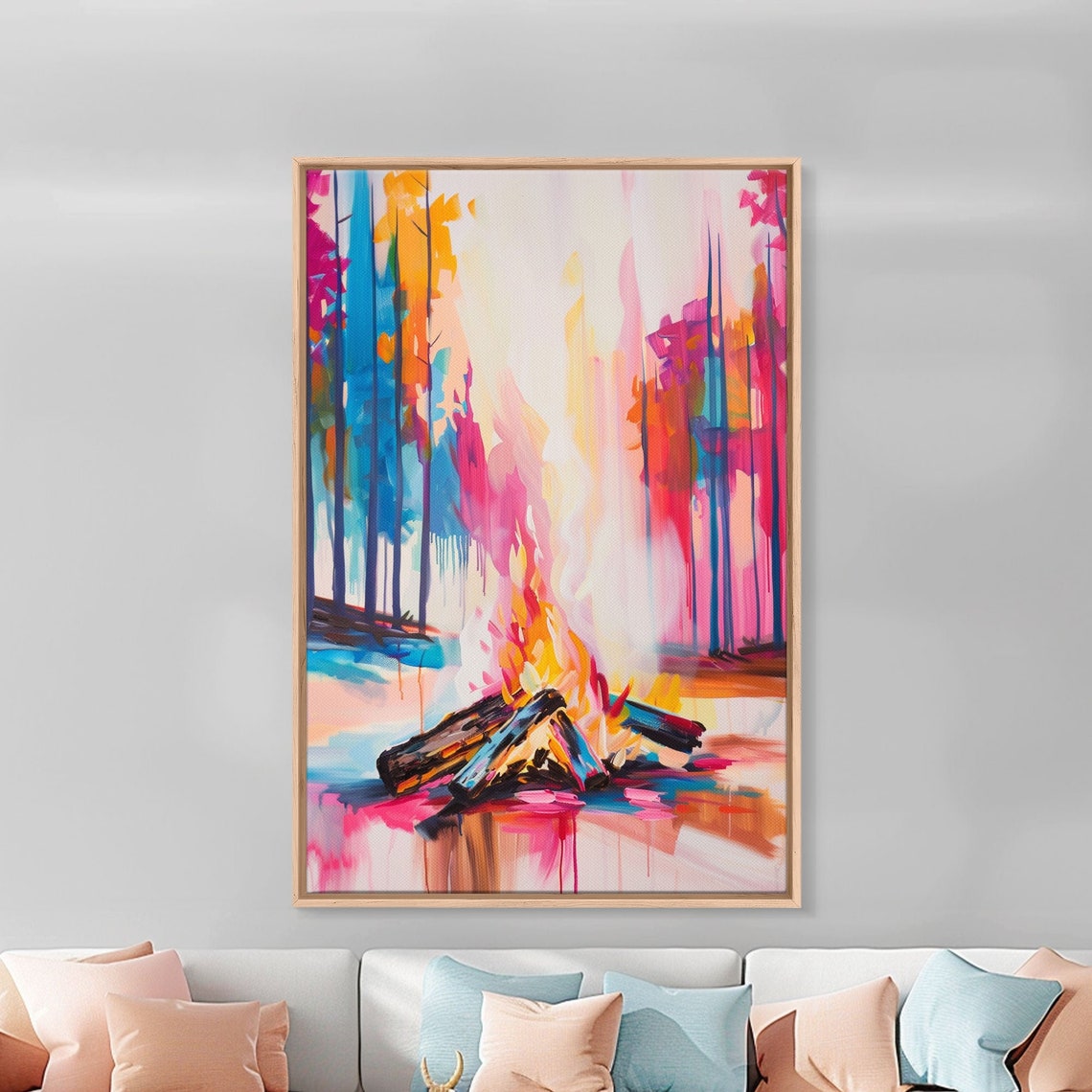 Vibrant Campfire Colorful Abstract Forest Bonfire Night Art Poster