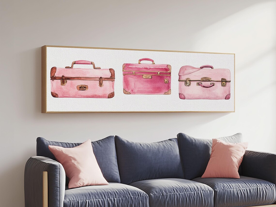 Retro Pink Suitcase Travel Poster, Cottagecore Decor - Image 6