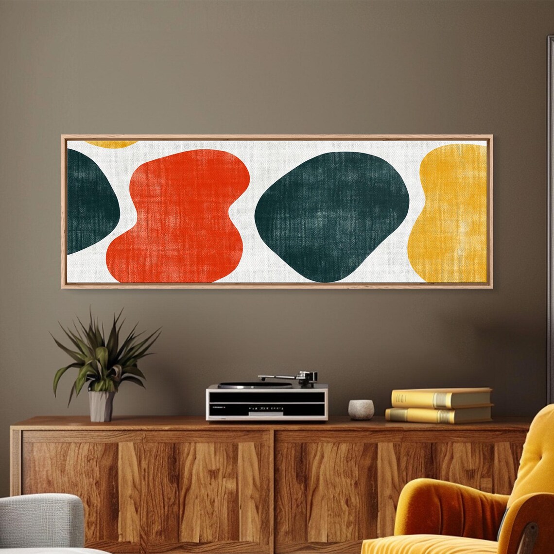 Navy Blue And Orange Splotches Framed Mid Century Modern Abstract Wall Art Wood Frame Ready To Hang - Image 3
