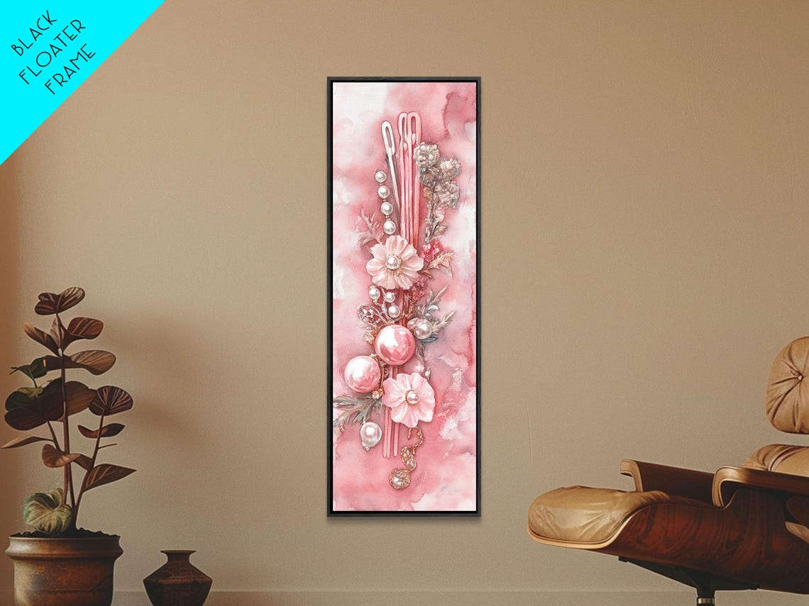 Pink Pearl Hair Accessories Watercolor Elegant Feminine Wall Art - Image 4