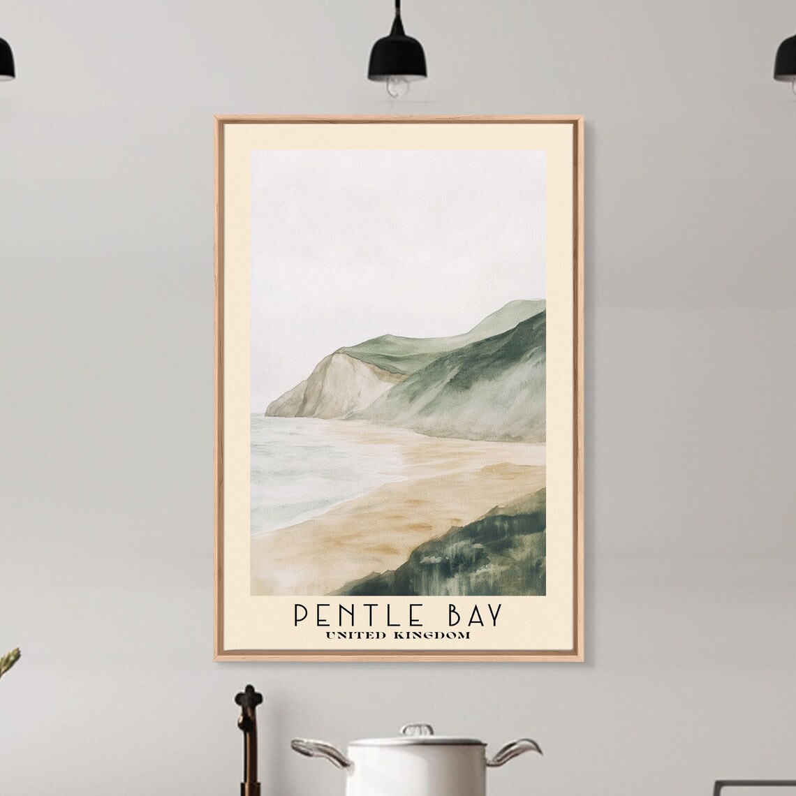 Pentle Bay United Kingdom Misty Headland Minimal Watercolor Coast Poster - Image 6
