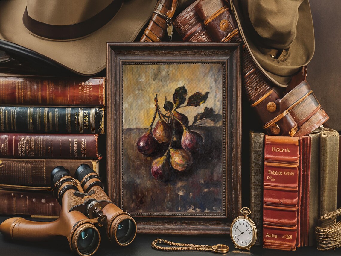 Moody Fig Still Life Vintage Oil Painting Dark Kitchen Wall Art Print - Image 4