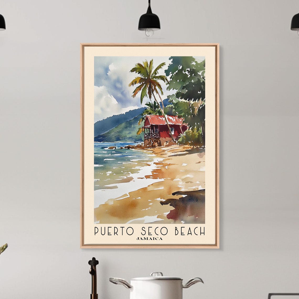 Puerto Seco Beach Jamaica Palm Trees Red Beach Hut Watercolor Poster - Image 6