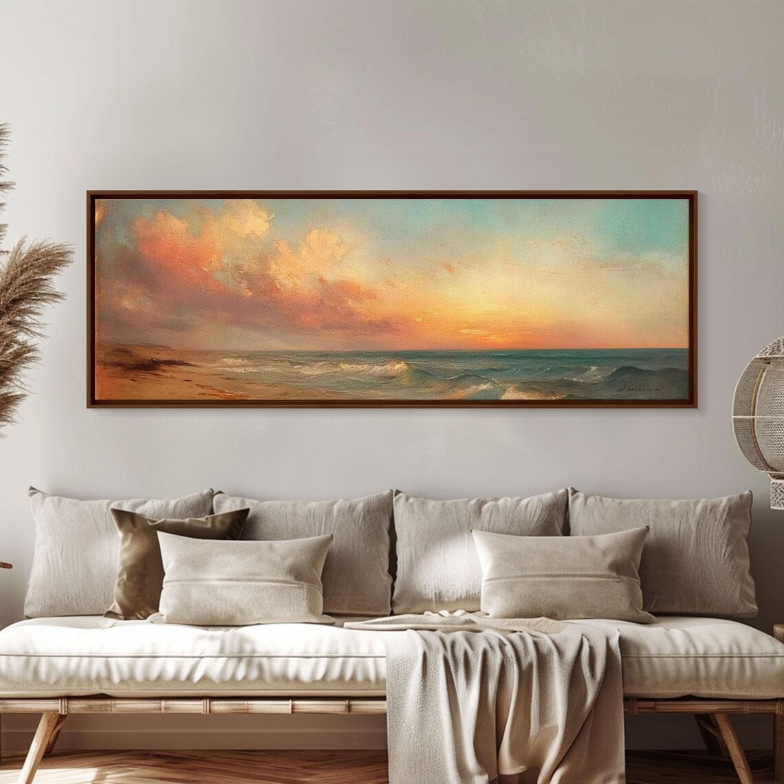 Beach Sunset Painting Golden Waves Warm Sky Coastal Wall Art - Image 2