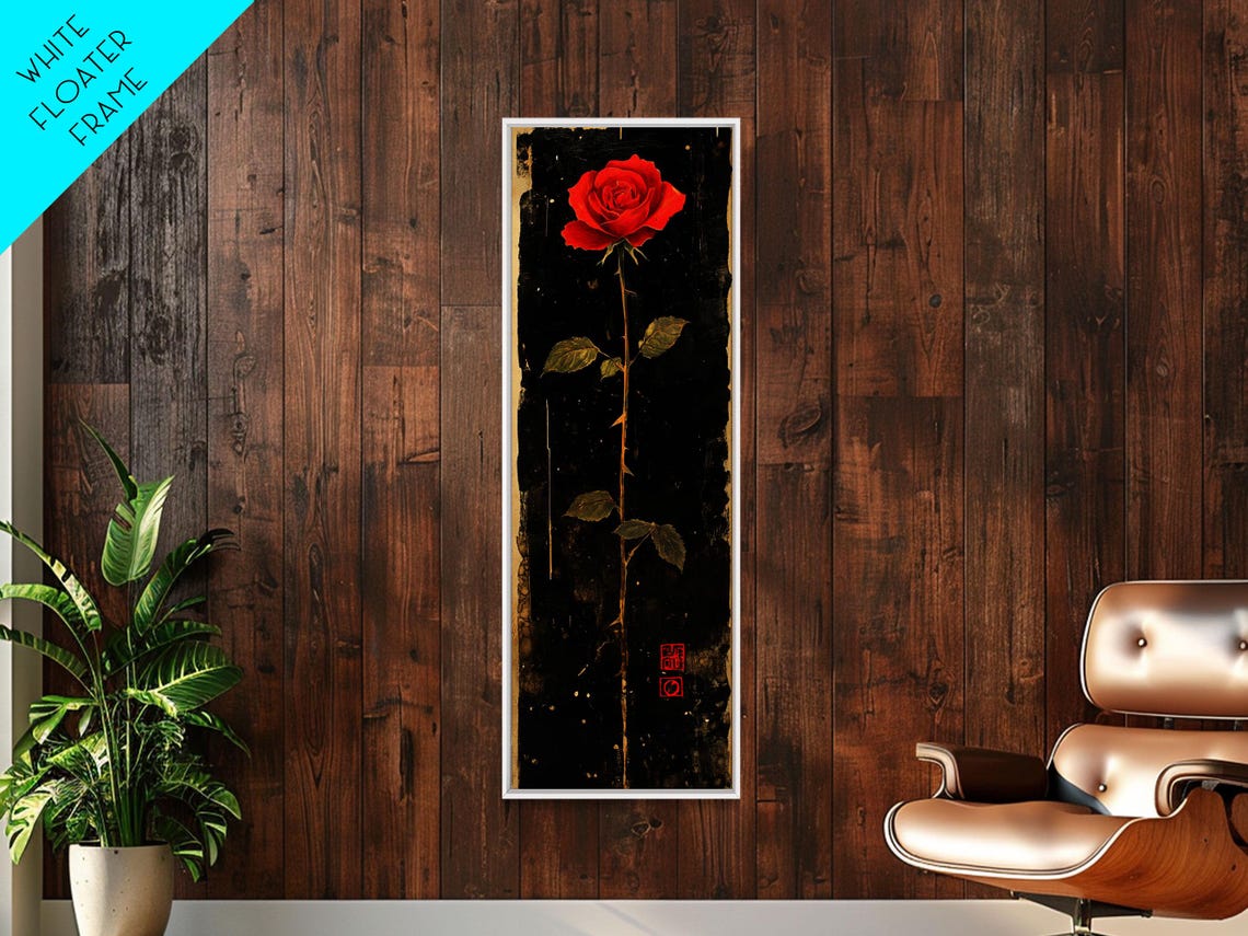 Red Rose on Black Vintage Distressed Floral Gothic Dark Wall Art - Image 6