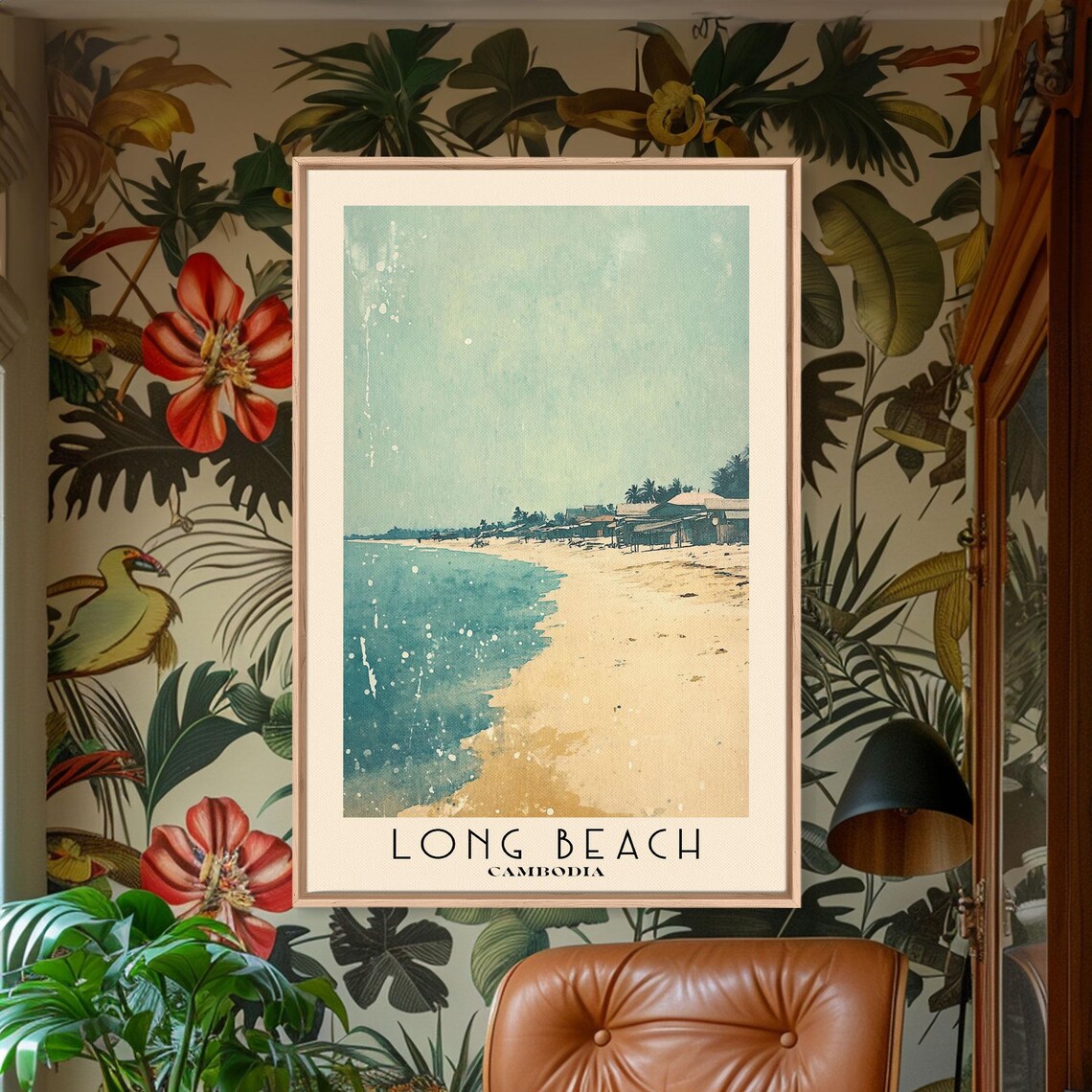 Long Beach Cambodia White Sand Turquoise Sea Shore Village Travel Poster - Image 2