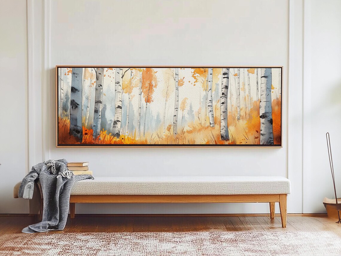 Birch Tree Art Birch Tree Painting Print Panoramic Birch Tree Wall Art Birch Trees Painting Watercolor Forest Art Print Fall Wall Decor