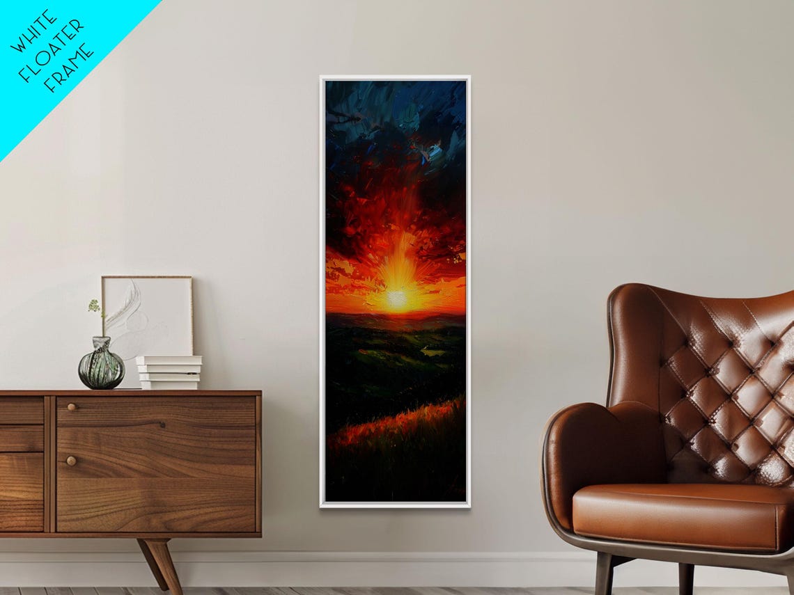 Dramatic Red Sunset Over Dark Hills Impasto Night Sky Landscape Poster - Image 6