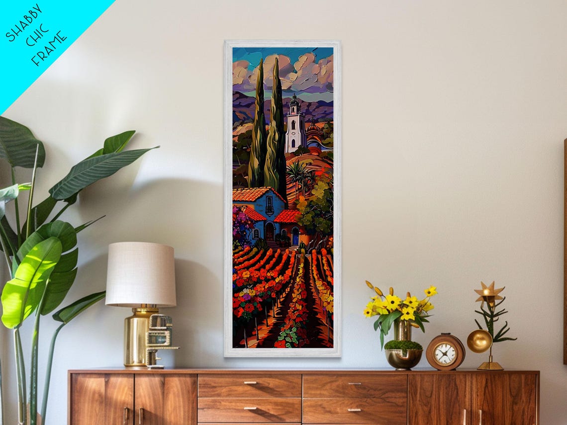Tuscan Vineyard Rows Villa Bell Tower Cypress Trees Landscape Poster - Image 3