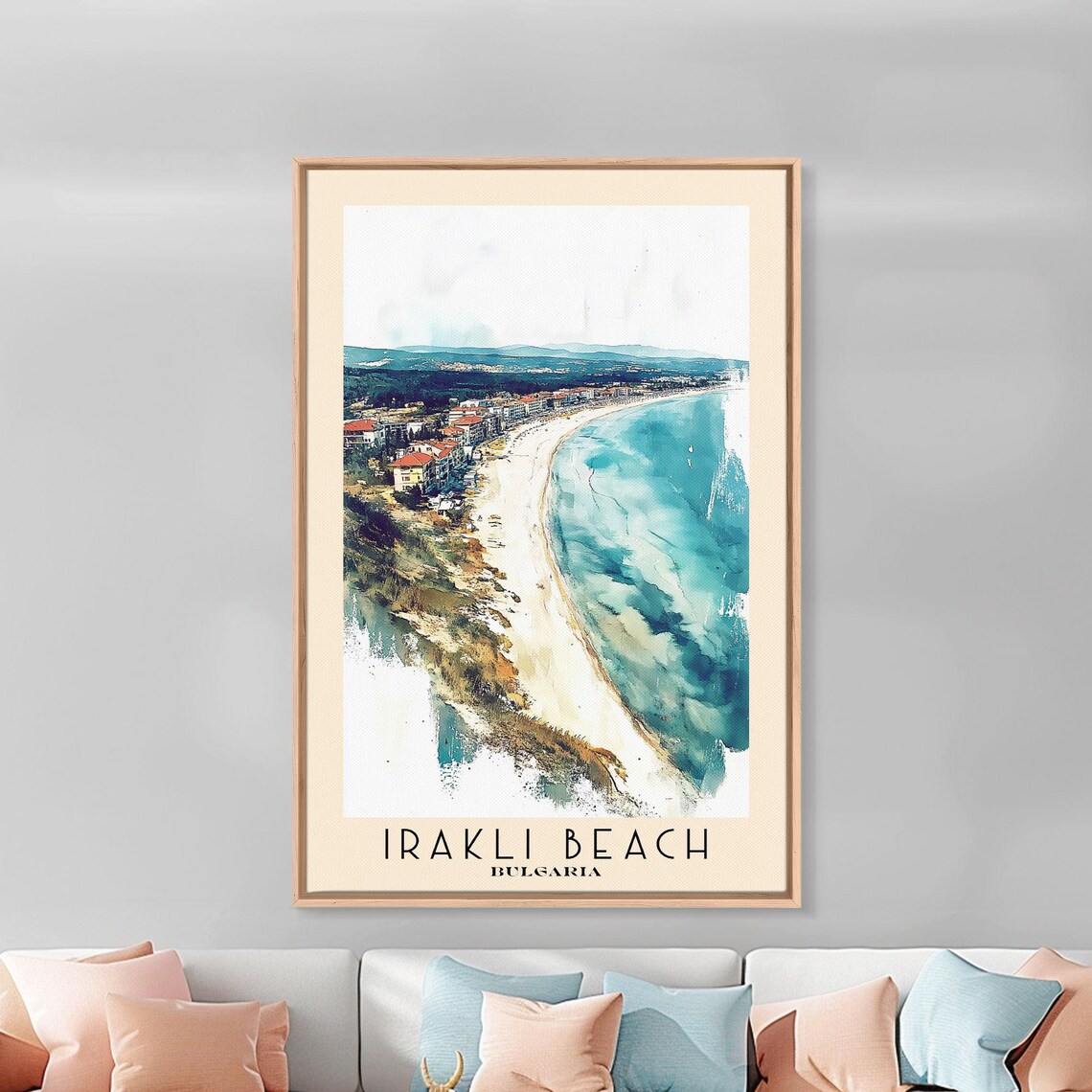 Irakli Beach Bulgaria Long Sandy Crescent Bay Watercolor Travel Poster - Image 3