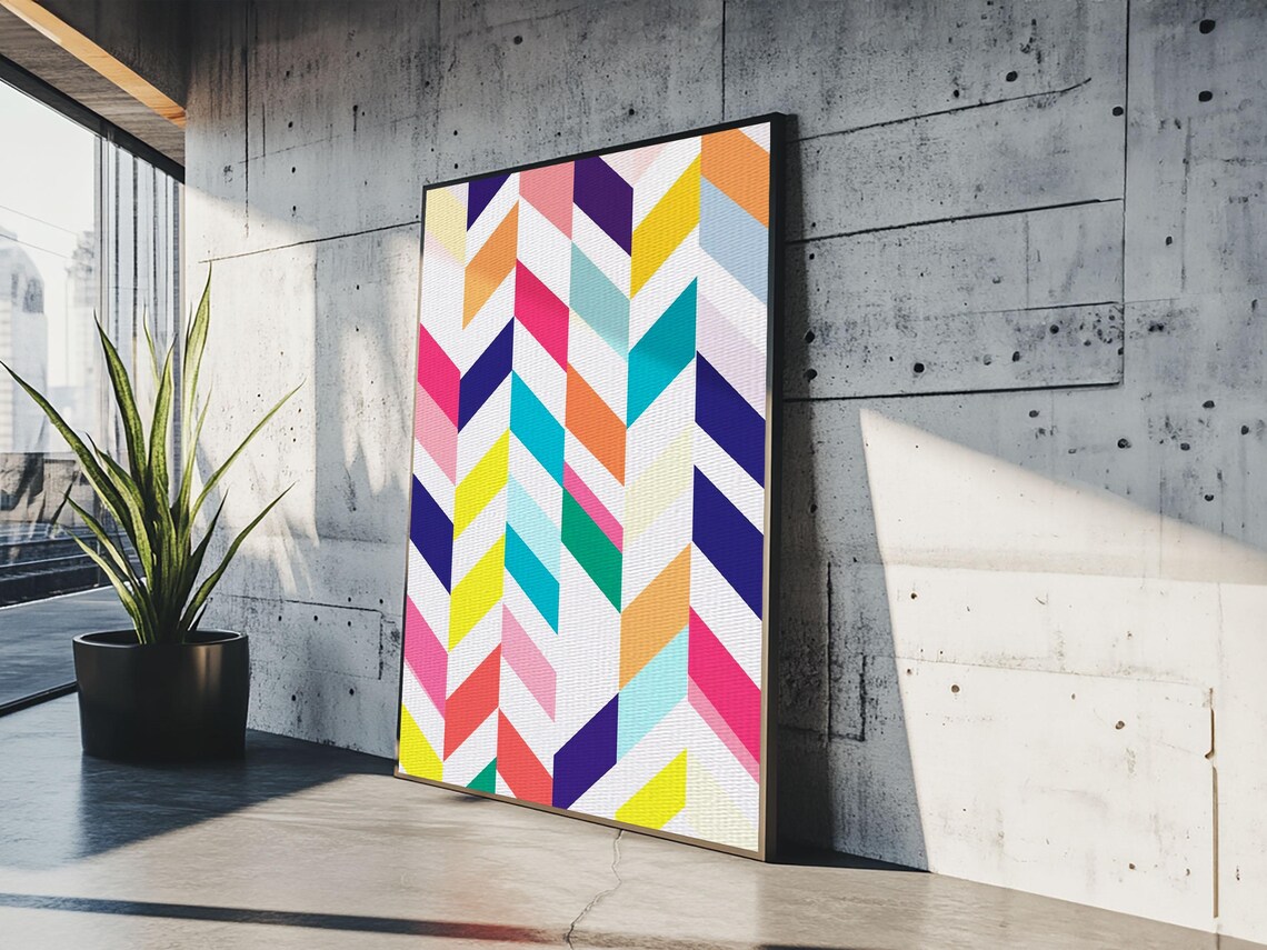 Pastel Chevrons Wall Art Framed Print Wood Framed Wall Art Framed Wall Art Gift Idea Home Decor Nuevart - Image 2