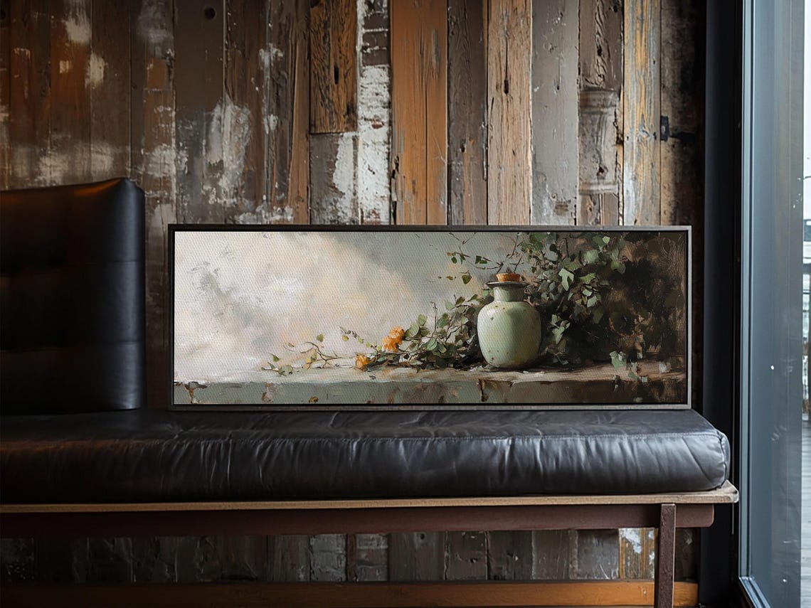 Green Ceramic Vase Vine Still Life Rustic Earthy Painting Decor Poster - Image 5