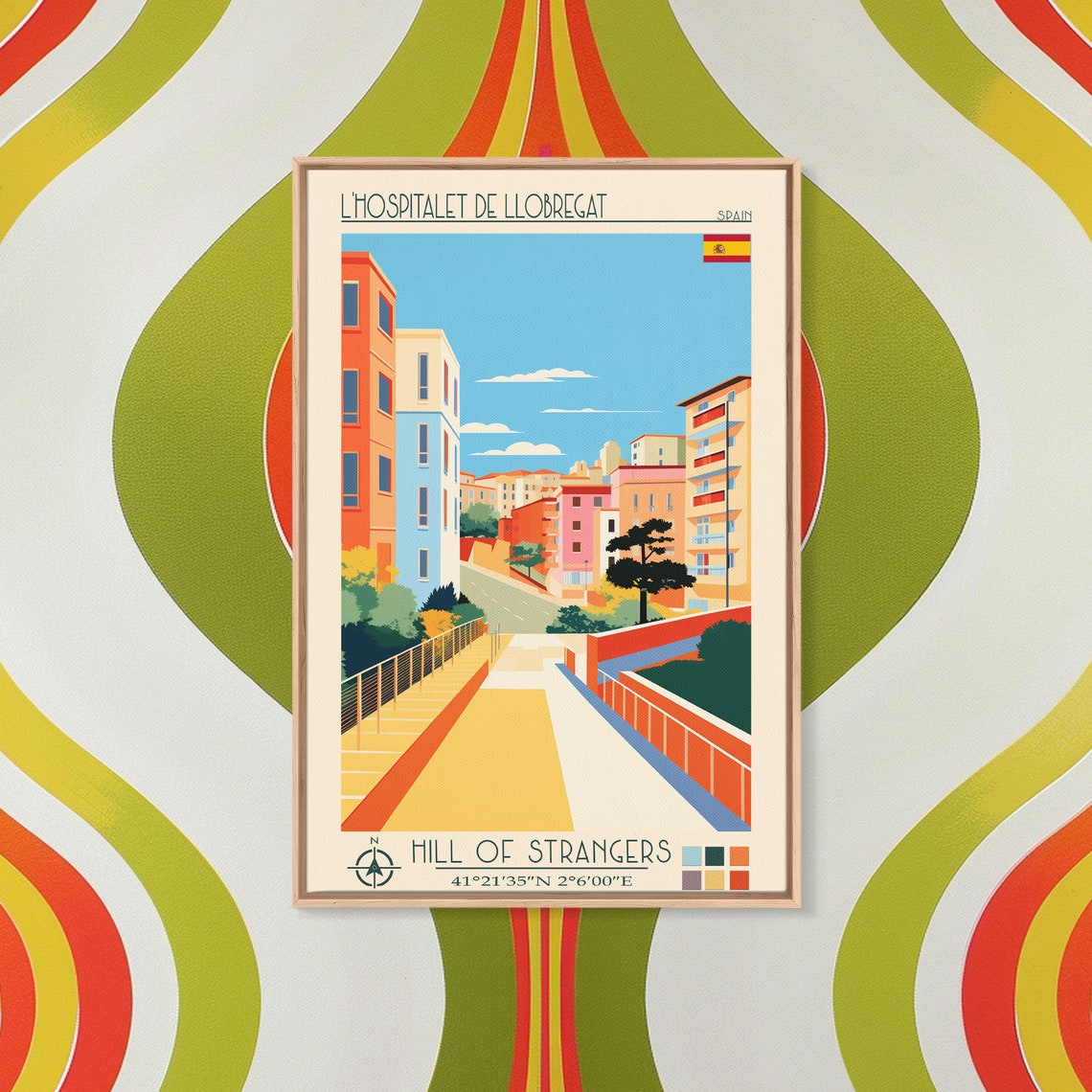 L'Hospitalet de Llobregat Spain Modern Hillside Homes City View Poster - Image 3