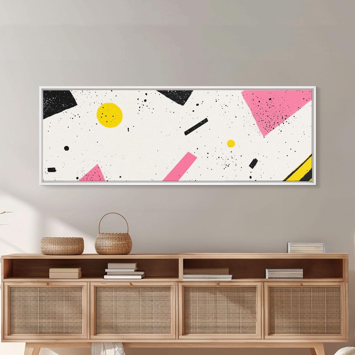 Memphis 90s Geometric Abstract Shapes Pink Black Modern Art Print