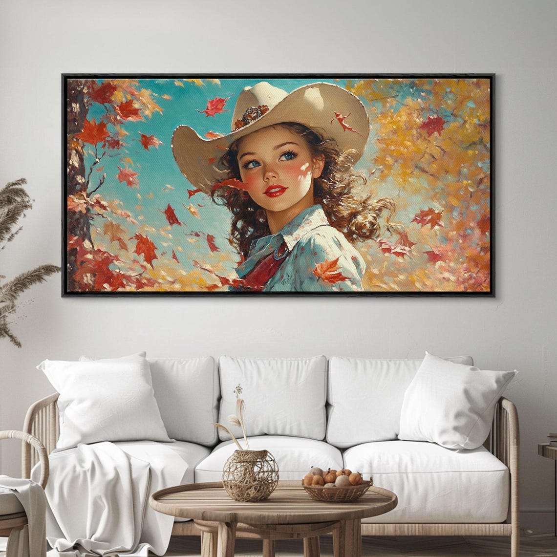 Cowgirl Cowboy Hat Autumn Leaves Falling Rustic Western Art Poster - Image 5