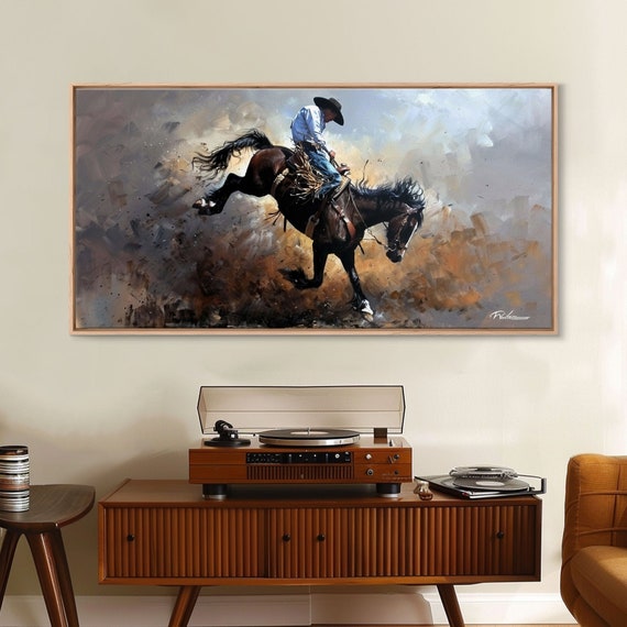 Wild Bronco Rider In Dusty Arena Scene Stunning Framed Print Ideal For Living Room Art Western Bedroom Decor Home Wall Art