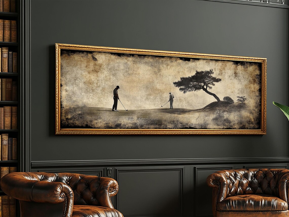 Vintage Golfers Landscape Art Print, Rustic Style - Image 6