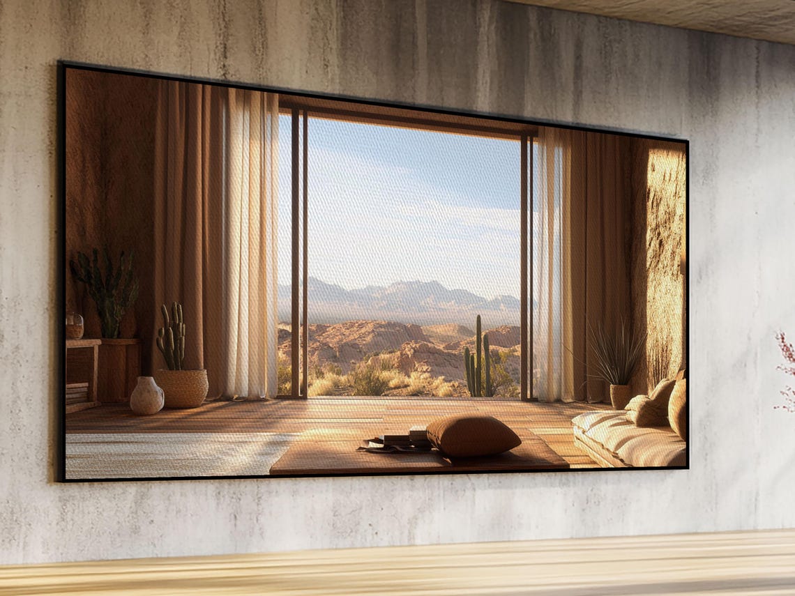 Rustic Desert View Room With Open Doors Cactus Warm Southwest Wall Art - Image 4