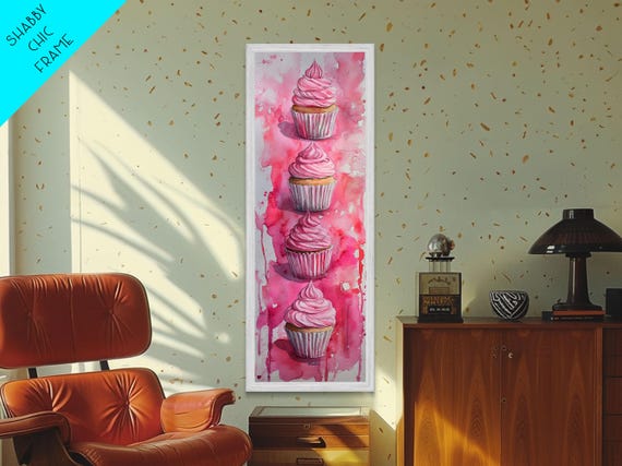 Cupcake Watercolor Print Food Lover Kitchen Art Light Pink Wall Art Whimsical Vertical Art Cottagecore Room Decor