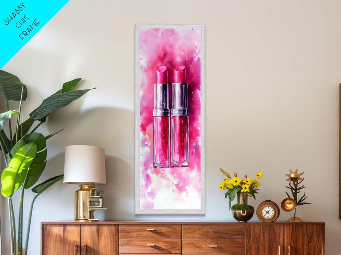 Pink Lipstick Duo Watercolor Beauty Cosmetic Painting Poster - Image 3