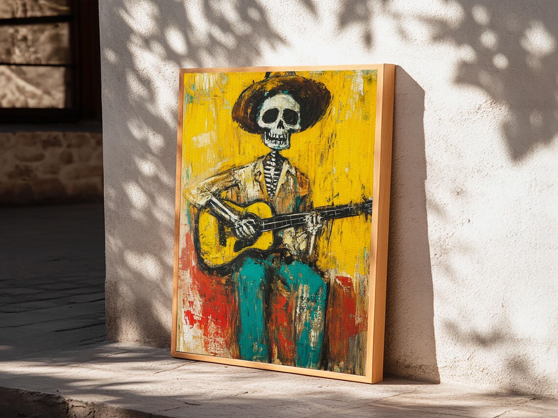 Cowboy Skeleton Guitarist, Chicano Mexicano Art Print - Image 5