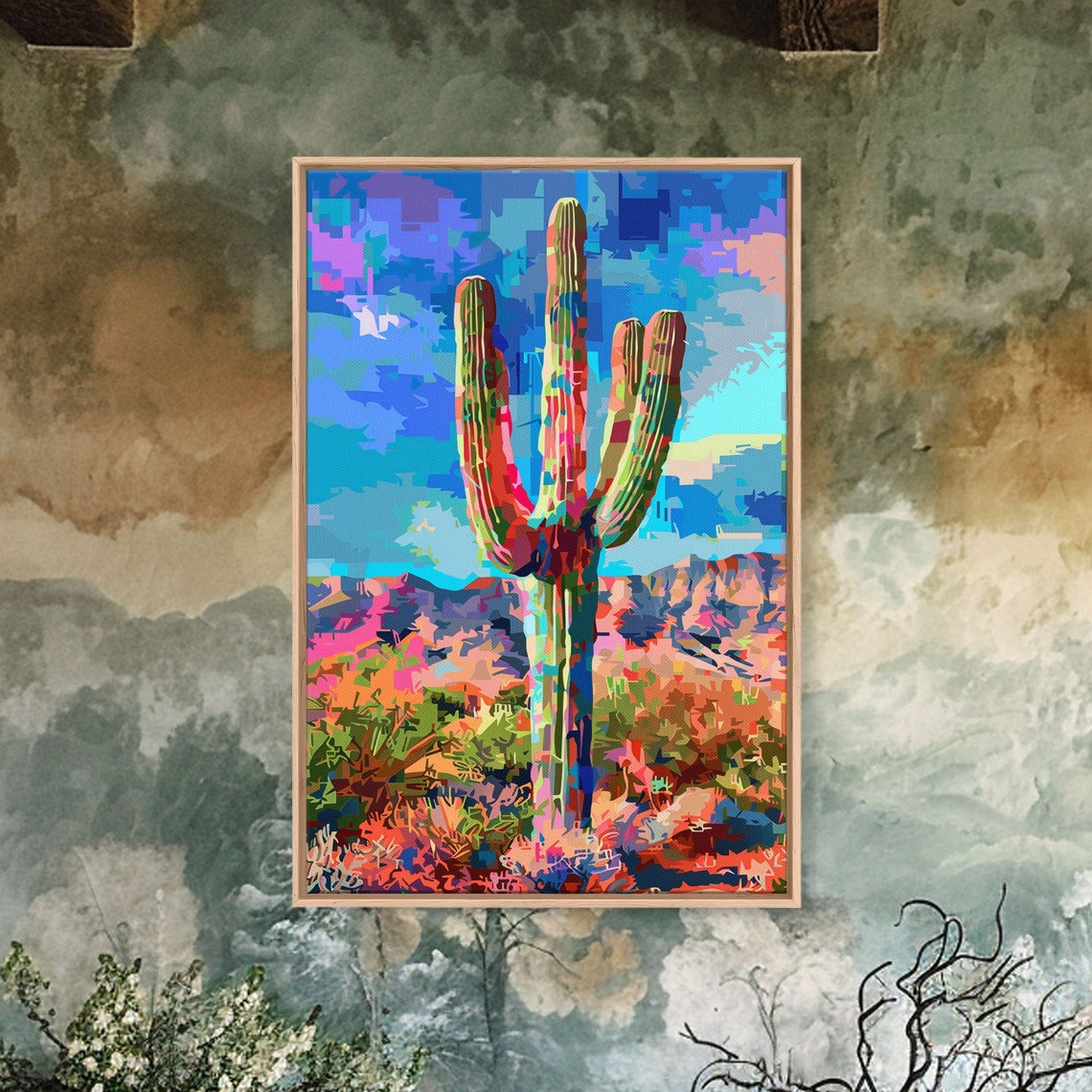 Saguaro Cactus Colorful Pop Art Arizona Desert Landscape Wall Print - Image 3