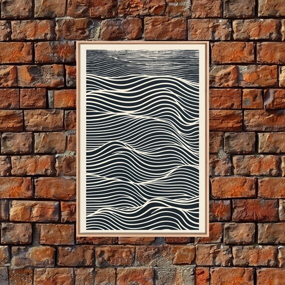Black And White Japanese Wave Woodblock Art Print