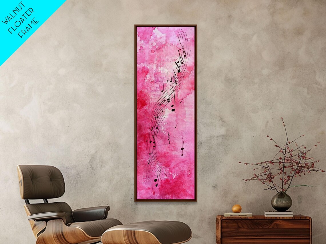 Swirling Music Notes On Pink Watercolor Abstract Music Wall Art - Image 4