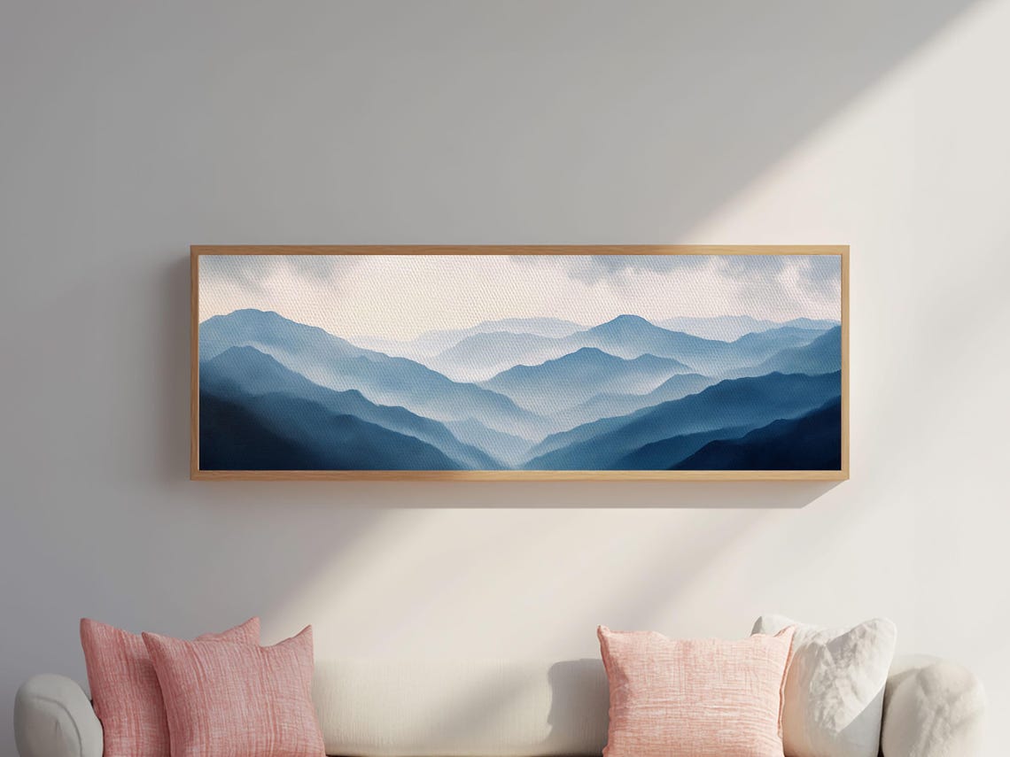 Layered Blue Misty Mountain Ridges Minimalist Panoramic Nature Poster - Image 5