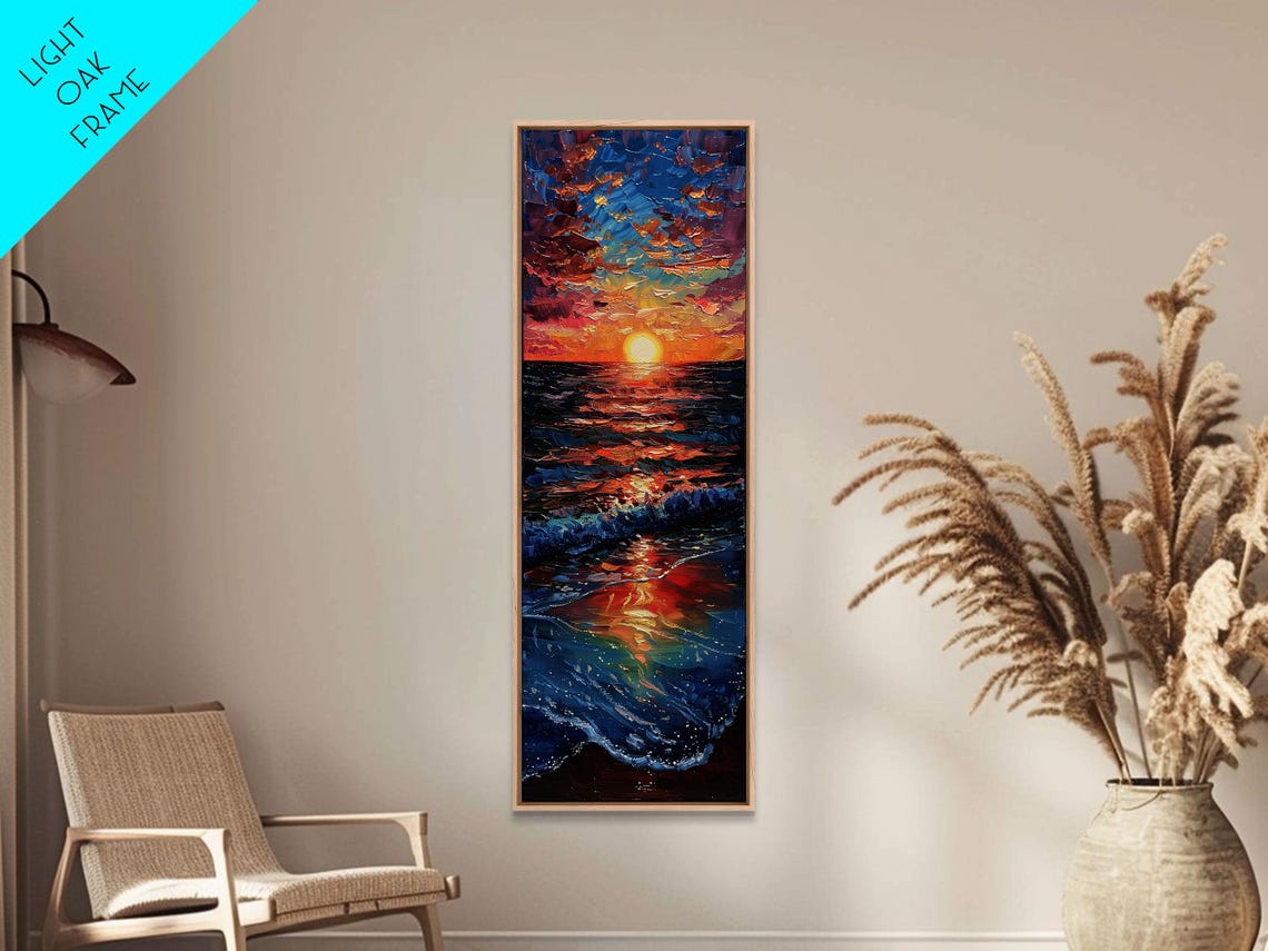 Ocean Sunset Impasto Oil Painting Dramatic Waves Wall Art Print