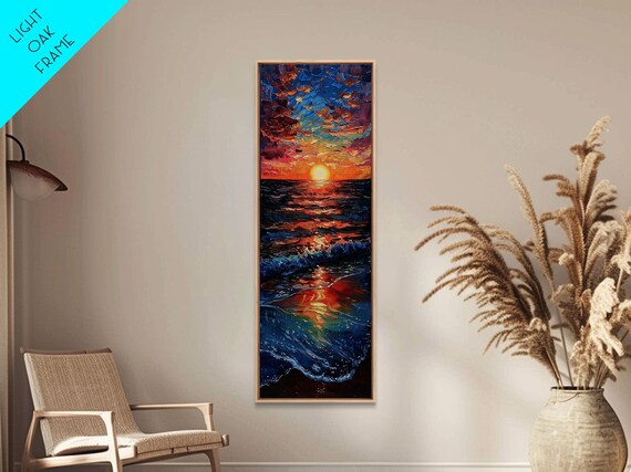 Ocean Sunset Impasto Oil Painting Dramatic Waves Wall Art Print