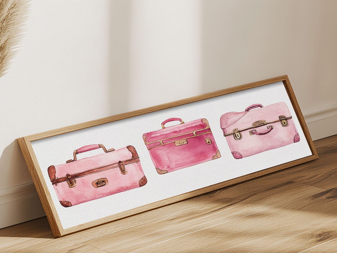Retro Pink Suitcase Travel Poster, Cottagecore Decor - Image 4