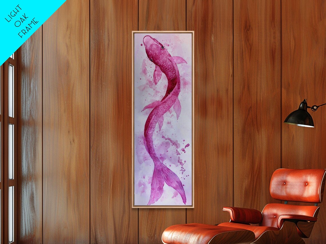 Pink Koi Fish Swimming Upward Watercolor Japanese Peaceful Wall Art - Image 2