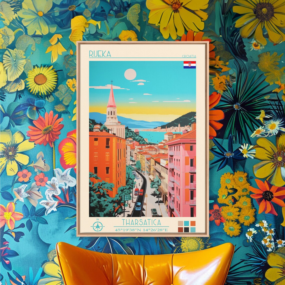 Rijeka Croatia Sunset Bay Church Tower Old Town Street Travel Poster - Image 5