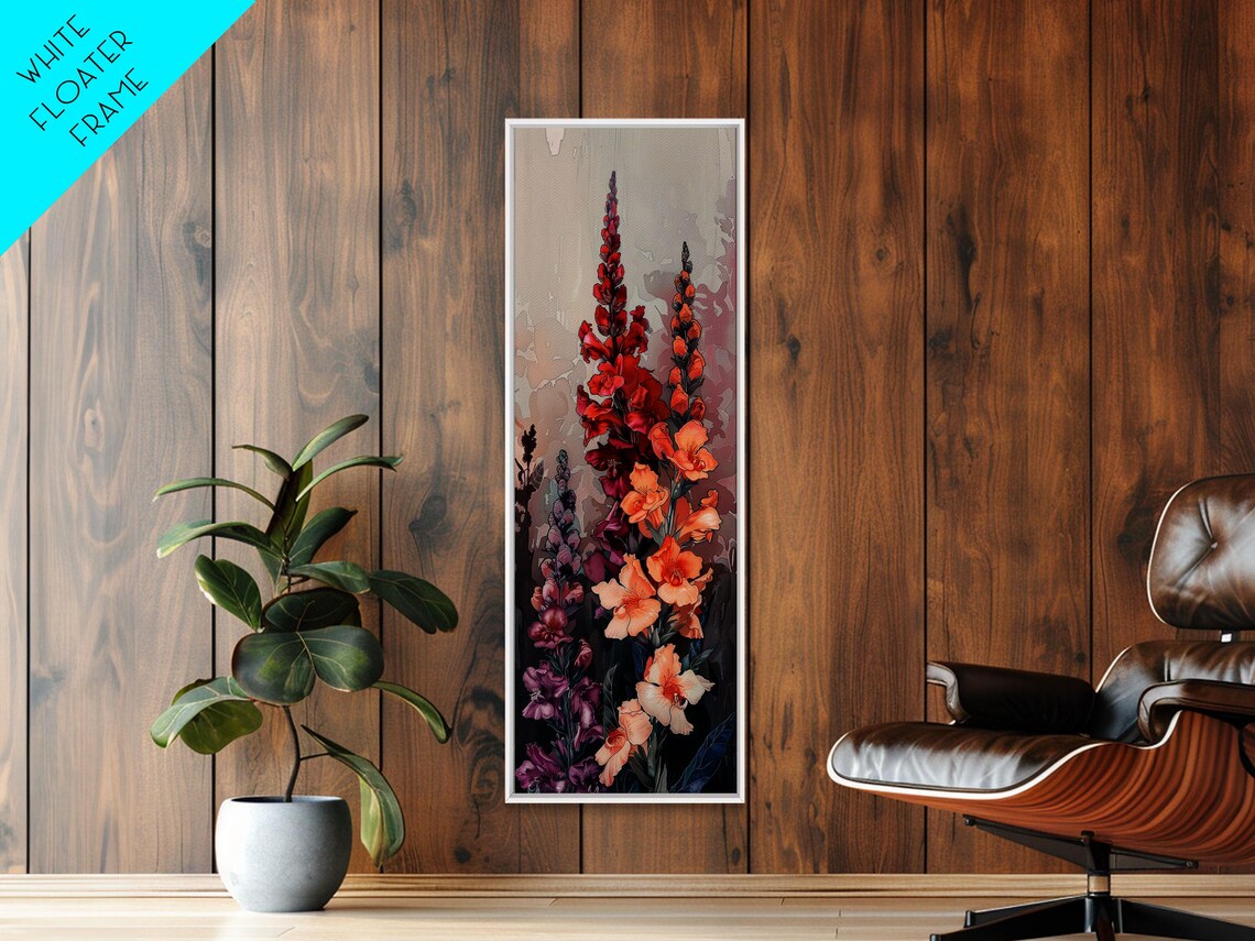 Vibrant Gladiolus Flowers Red Orange Tall Japanese Art Poster - Image 3