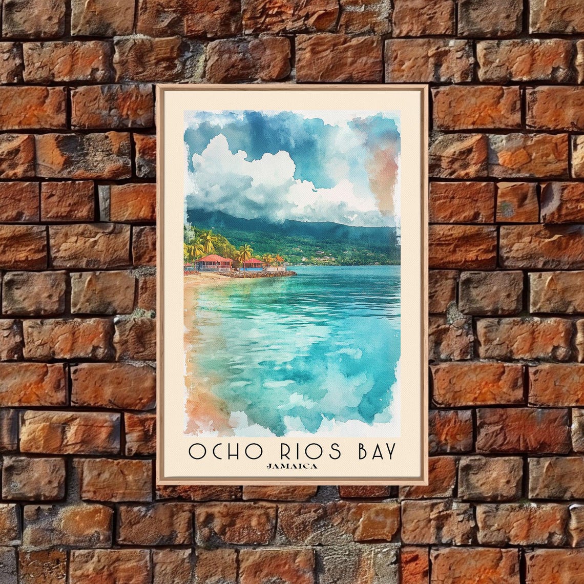 Ocho Rios Bay Jamaica Turquoise Bay Beach Huts Green Mountain Poster - Image 4