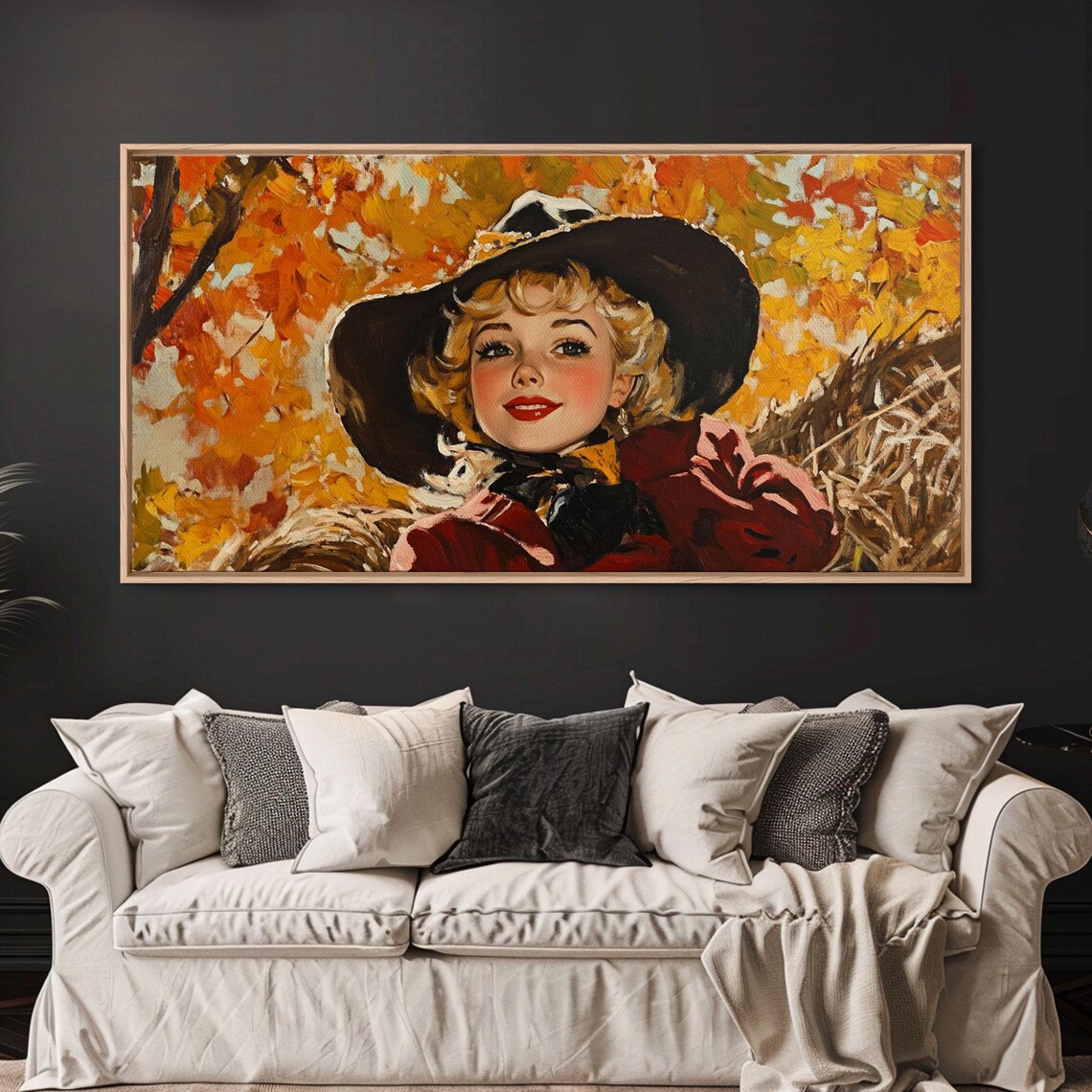 Smiling Retro Cowgirl Among Golden Fall Leaves Vintage Charm Poster - Image 4