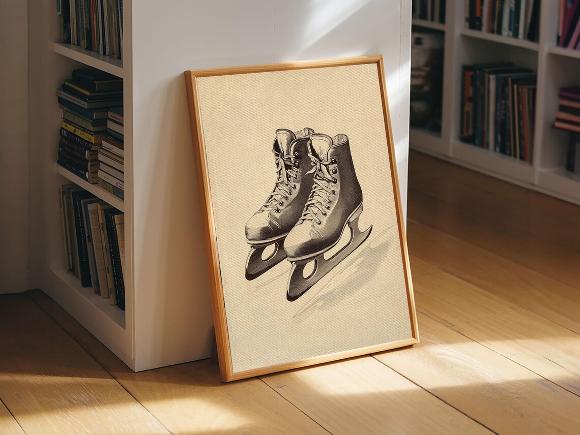 Vintage Ice Skates Sepia Sketch Minimalist Winter Sports Poster Print - Image 6