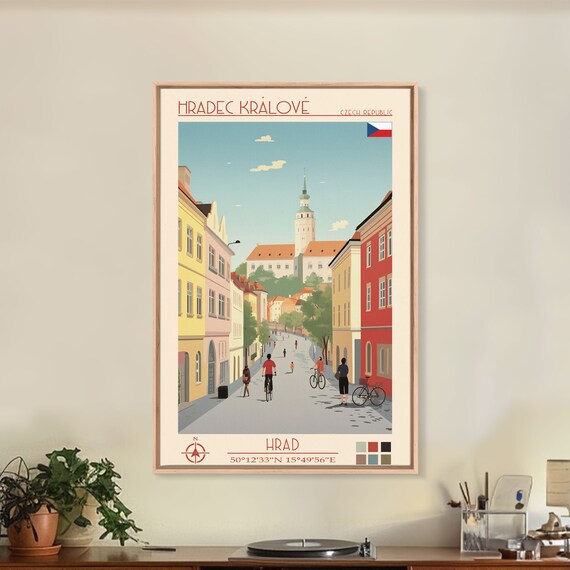 Hradec Kralove Czech Republic Travel Poster Framed Print Midcentury Modern Art Pop Art Wall Decor Living Room Art Bedroom Gift