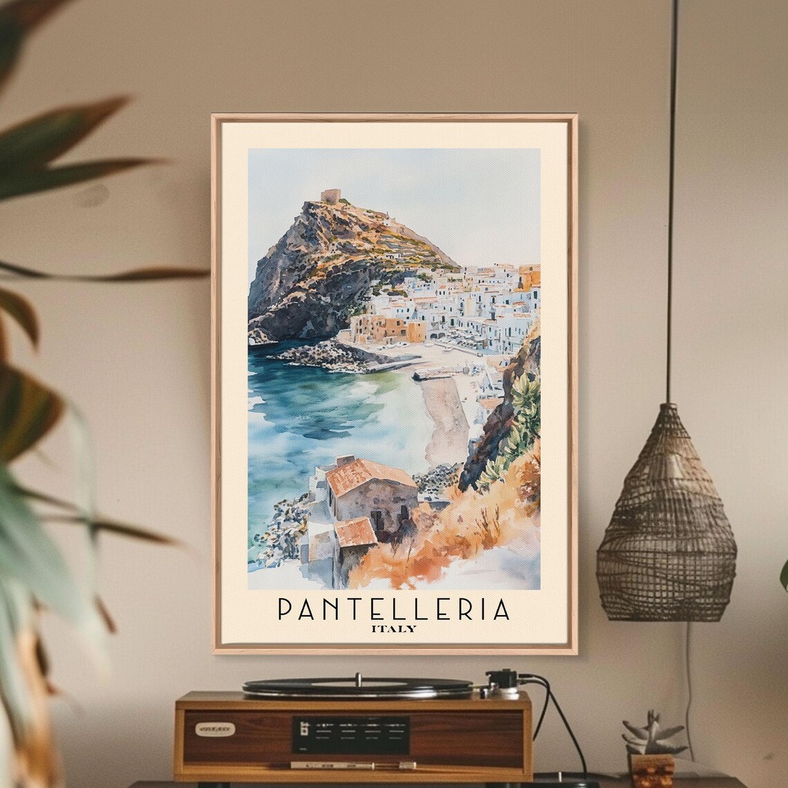 Pantelleria Italy Rocky Crag White Town Harbor Cove View Poster - Image 2