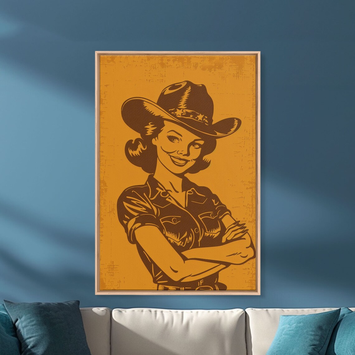 Retro Cowgirl Illustration In Mustard Yellow Vintage Style Poster - Image 5