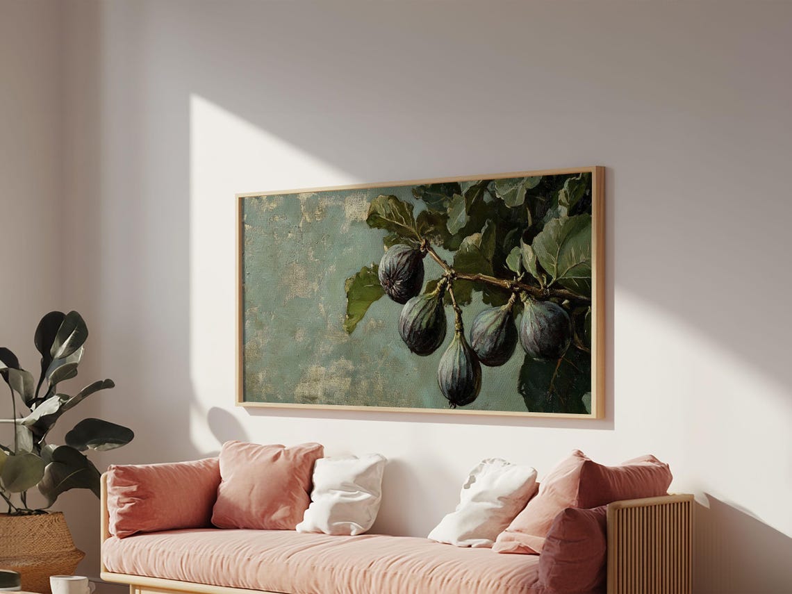 Ripe Purple Figs Branch Vintage Botanical Oil Painting Art Print - Image 4