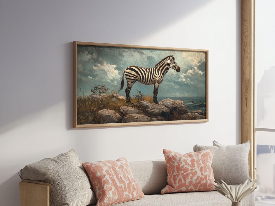 Whimsical Zebra Vintage Oil Painting, Animal Art Print - Image 2
