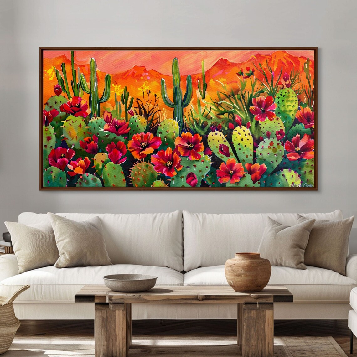Colorful Cactus Garden Blooming Flowers Saguaro Sunset Art Poster - Image 4