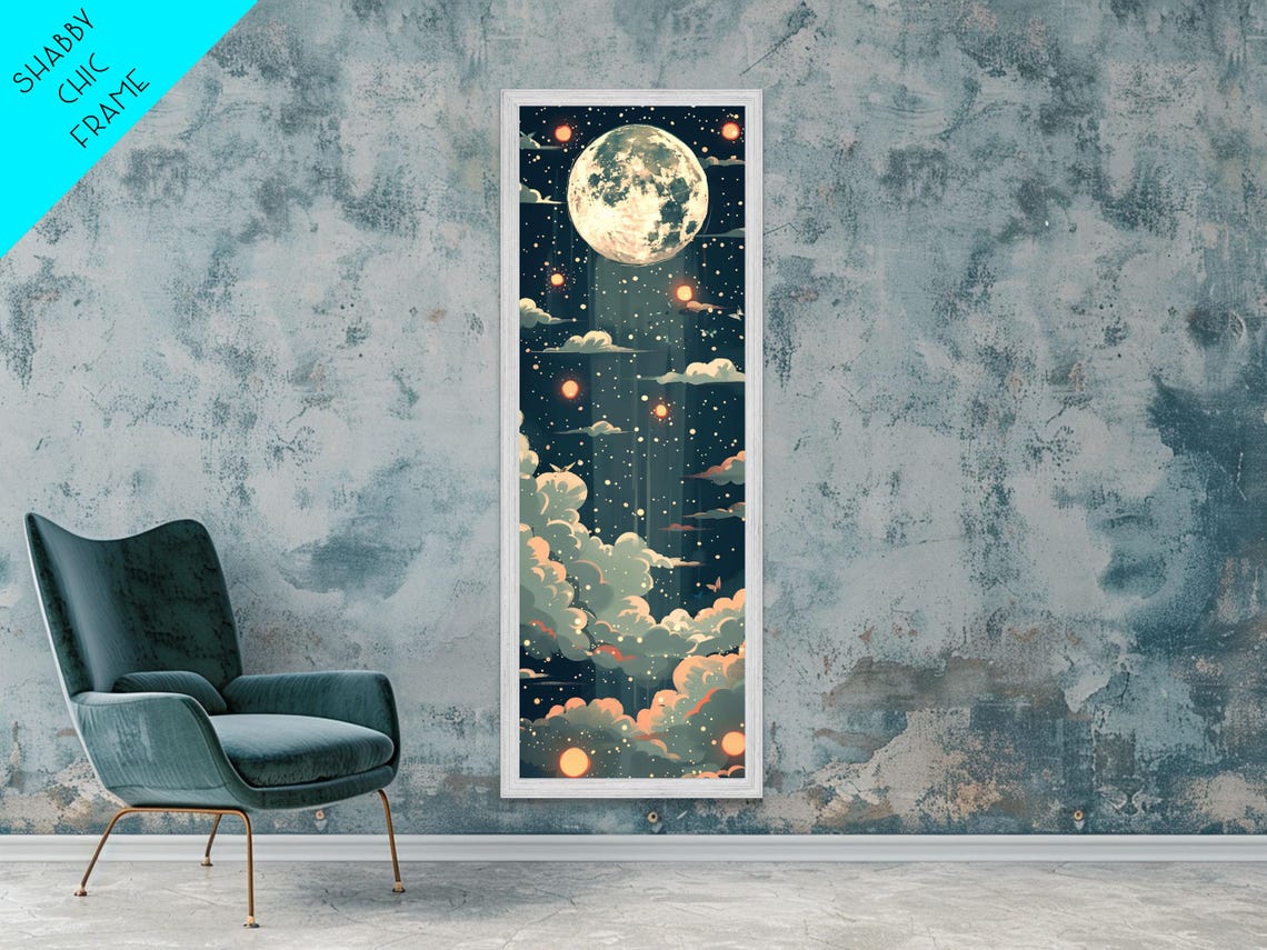 Moonlit Night Glowing Lanterns Clouds Dark Japanese Art Poster - Image 6