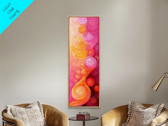 Abstract Pink Orange Swirl Framed Print Vertical Skinny Art Light Pink Dorm Wall Art Minimalist Modern Art Decor